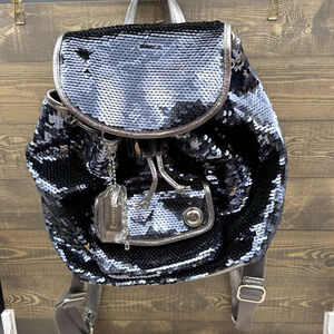 Rare Coach Poppy Sparkle Sequin Backpack Bag Purse 16916 Midnight Blue
